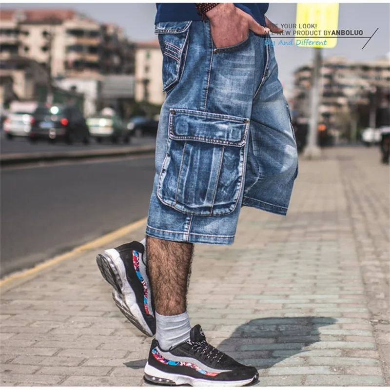 Holyrising Summer Jeans Men Distressed Jean Pockets Streetwear Zipper Man Calf Length Blue Denim Trousers Cotton Plus Szie 30-46