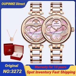 OUPINKE 3272 Women's Watches Swiss Quartz Wristwatches Ceramic Strap Sapphire Mirror Waterproof Luxury Lucky Grass Ladies Watch