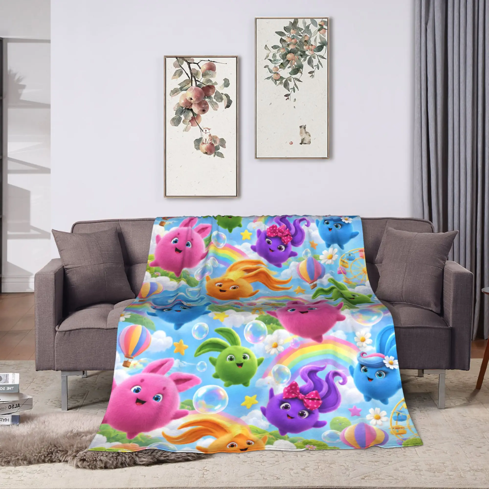 Sunny Bunnies Playful Balls Blanket Quality Soft  Throw Blanket Winter Girls Boys Couch Chair Fashion Bedspread