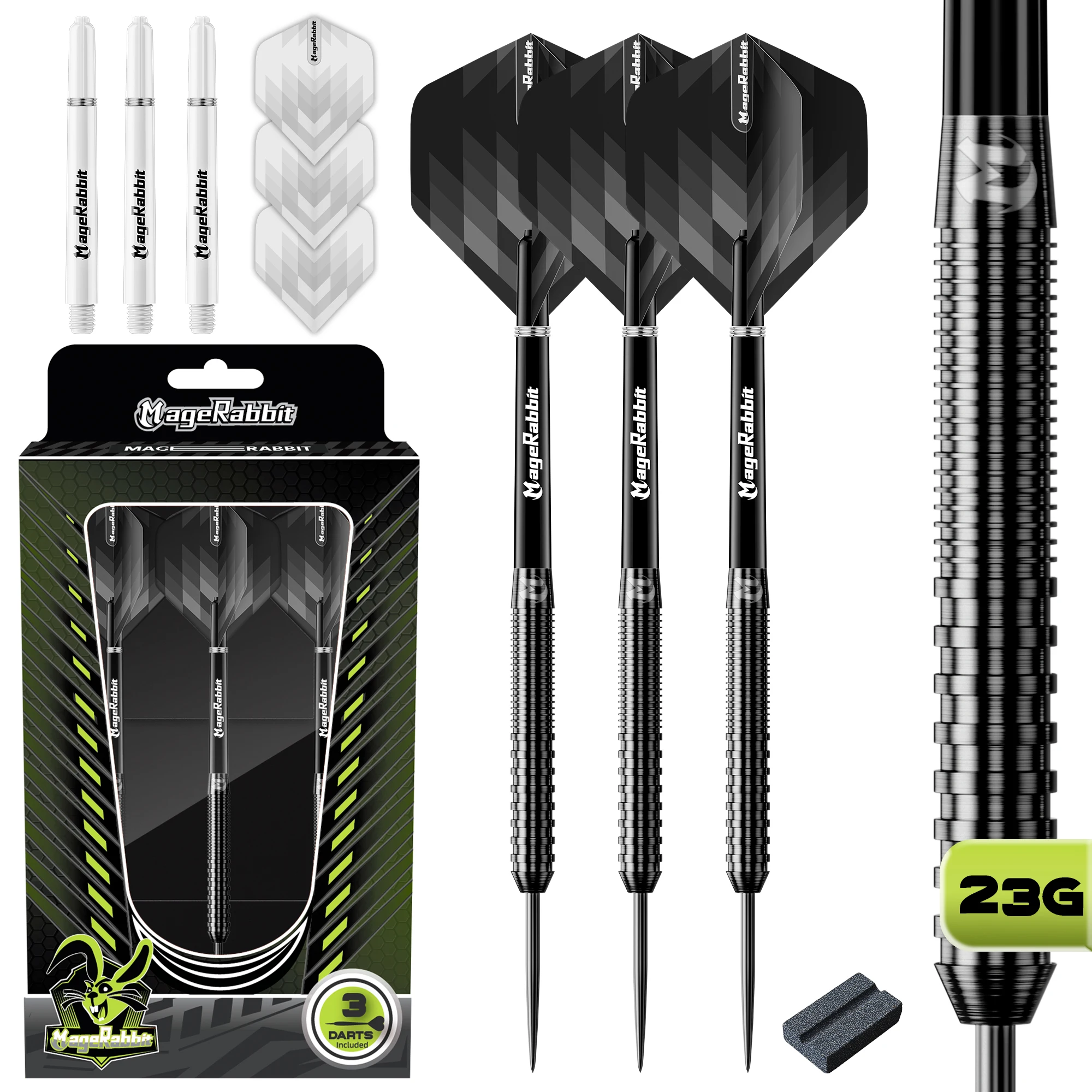 MageRabbit Pegasus Professional 90％ Tungsten Steeltip Darts Set Available in  23 Gram with Flights, Stems ( Shafts )  and Case