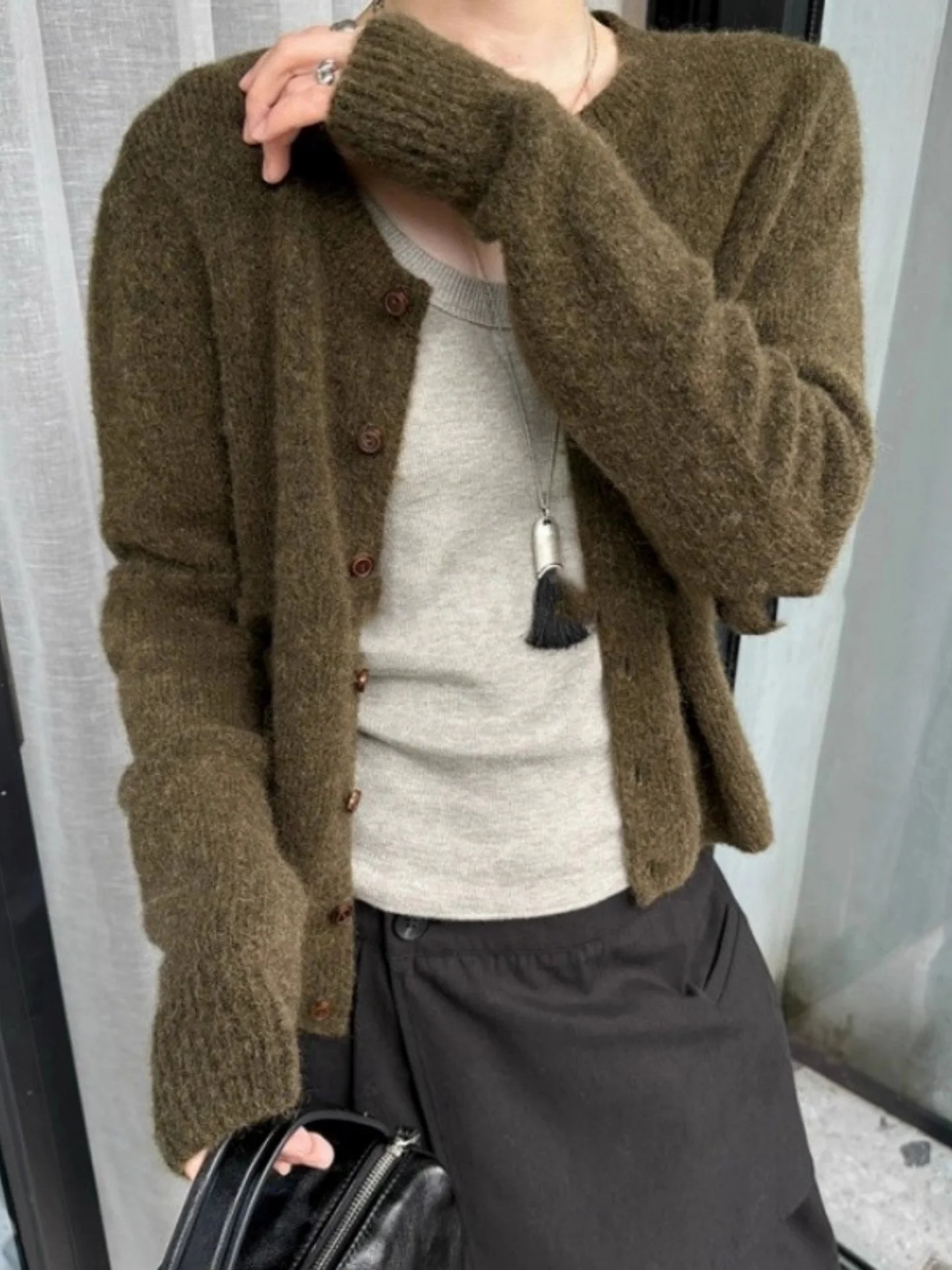 الكورية Sle عادية الملفوف مارليد محبوك سترة معطف المرأة الخريف الشتاء بسيط تنوعا كسول Sle تريكو Jaet