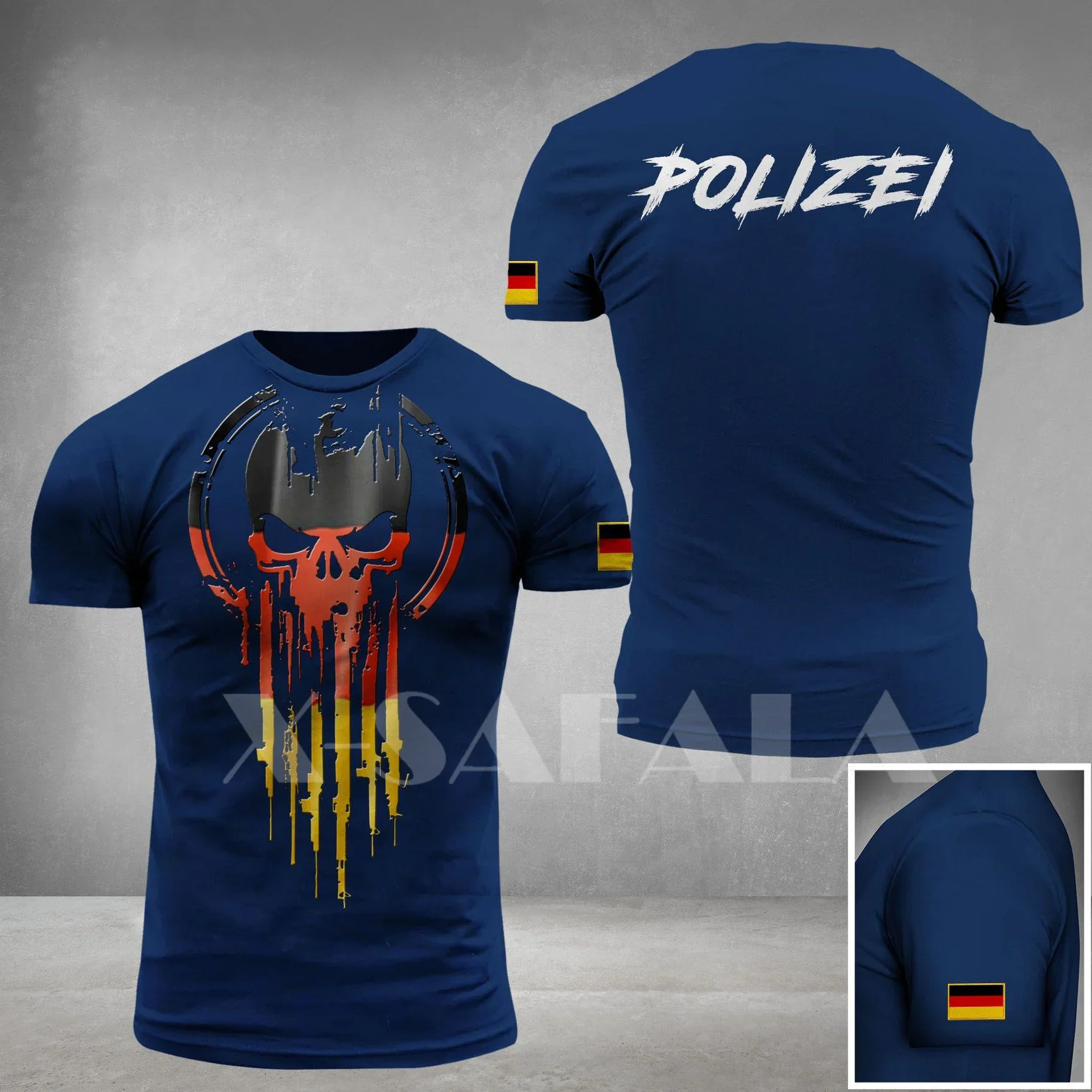 Spanish BLUE LINE Police Skull Germany Portugal 3D Printed High Quality Milk Fiber T-shirt Round Neck Men Female Casual Tops-1