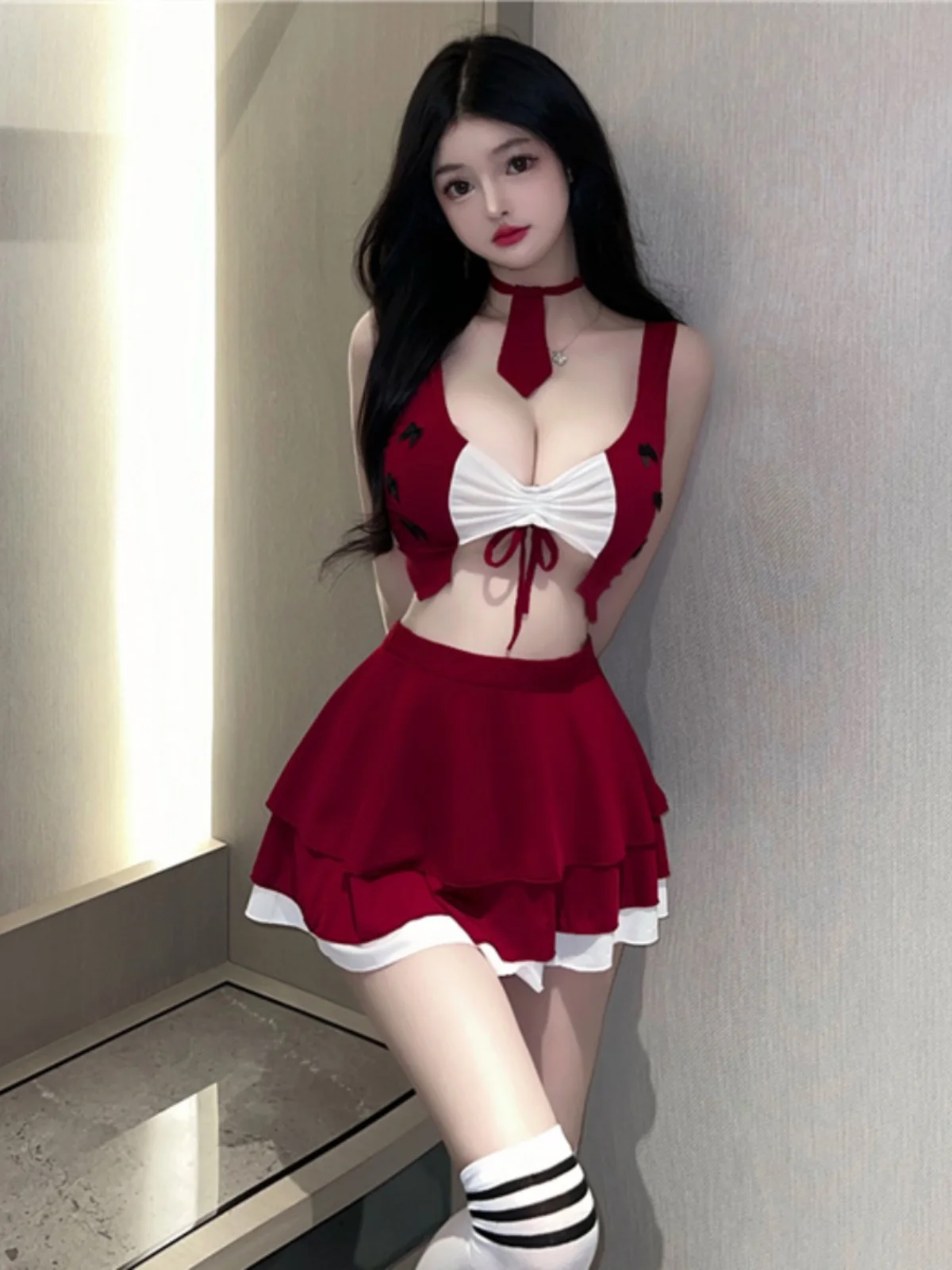 Sexy Student Uniform Roleplay Vest And Newspaper Skirt Set Cute Style Polyester Fabric for Women in Their 20s Four Seasons Wear