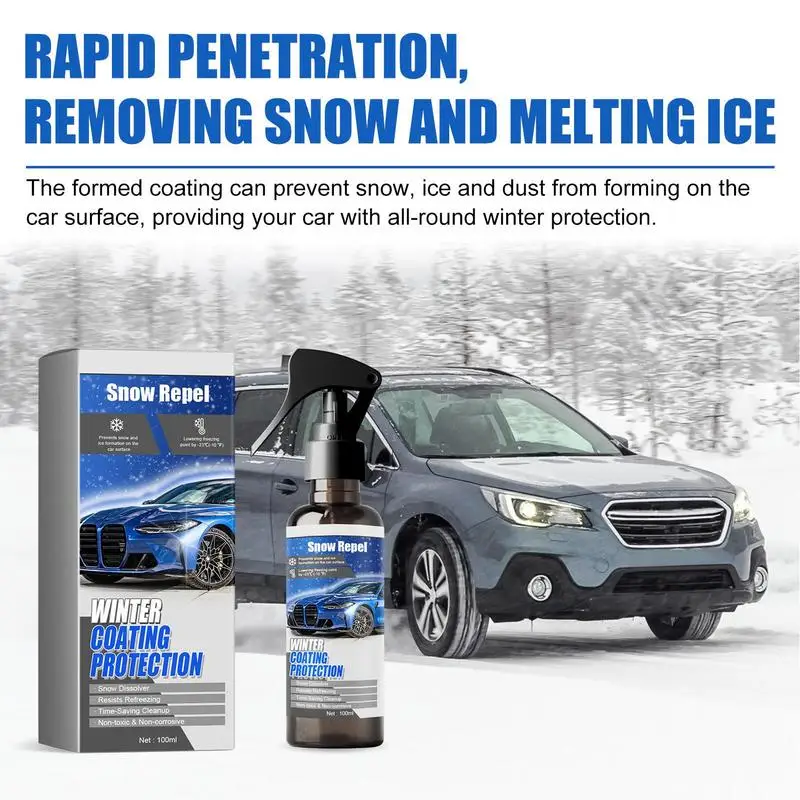 Ice Spray For Car Windshield 3.38oz Snow Melting Defrost Liquid Instantly Winter Glass Frost Spray Car Window Defroster Spray