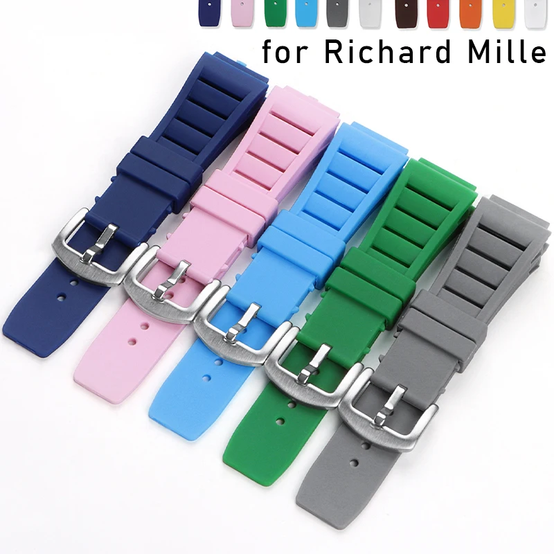 Rubber Watch Band for Richard Mille 21mm*17mm Soft Silicone Sport Strap Waterproof Breathable Bracelet Replacement Wristband