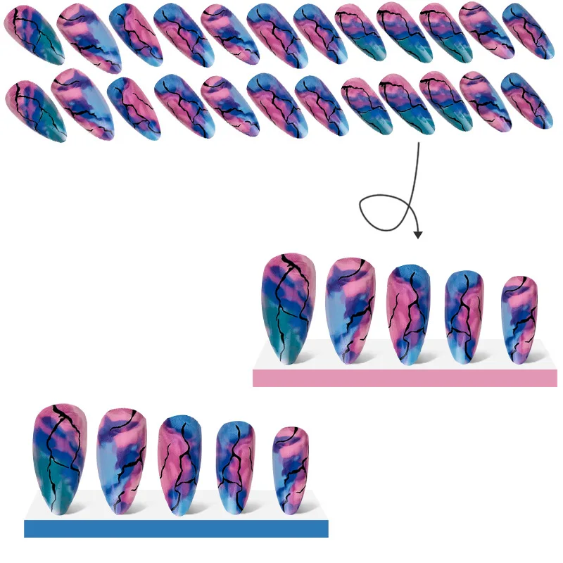 Premere sulle unghie a forma di mandorla media colorato sbavatura marmorizzazione Design unghie finte francesi unghie acriliche artificiali unghie lucide