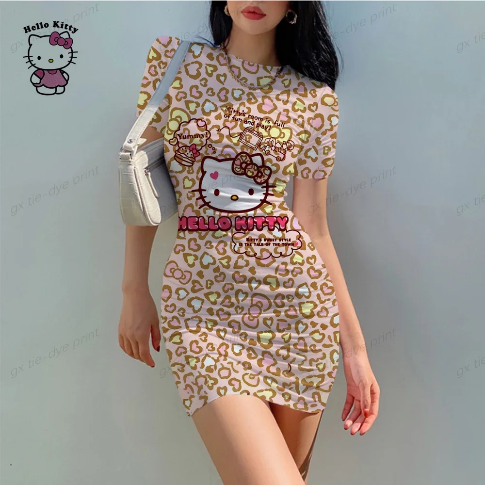 Zomer Mini Jurken Vrouwen Hello Kitty Print Skinny Office Jurk Korte Mouw Bandage Bodycon Party Strandjurk Vestidos Gewaden