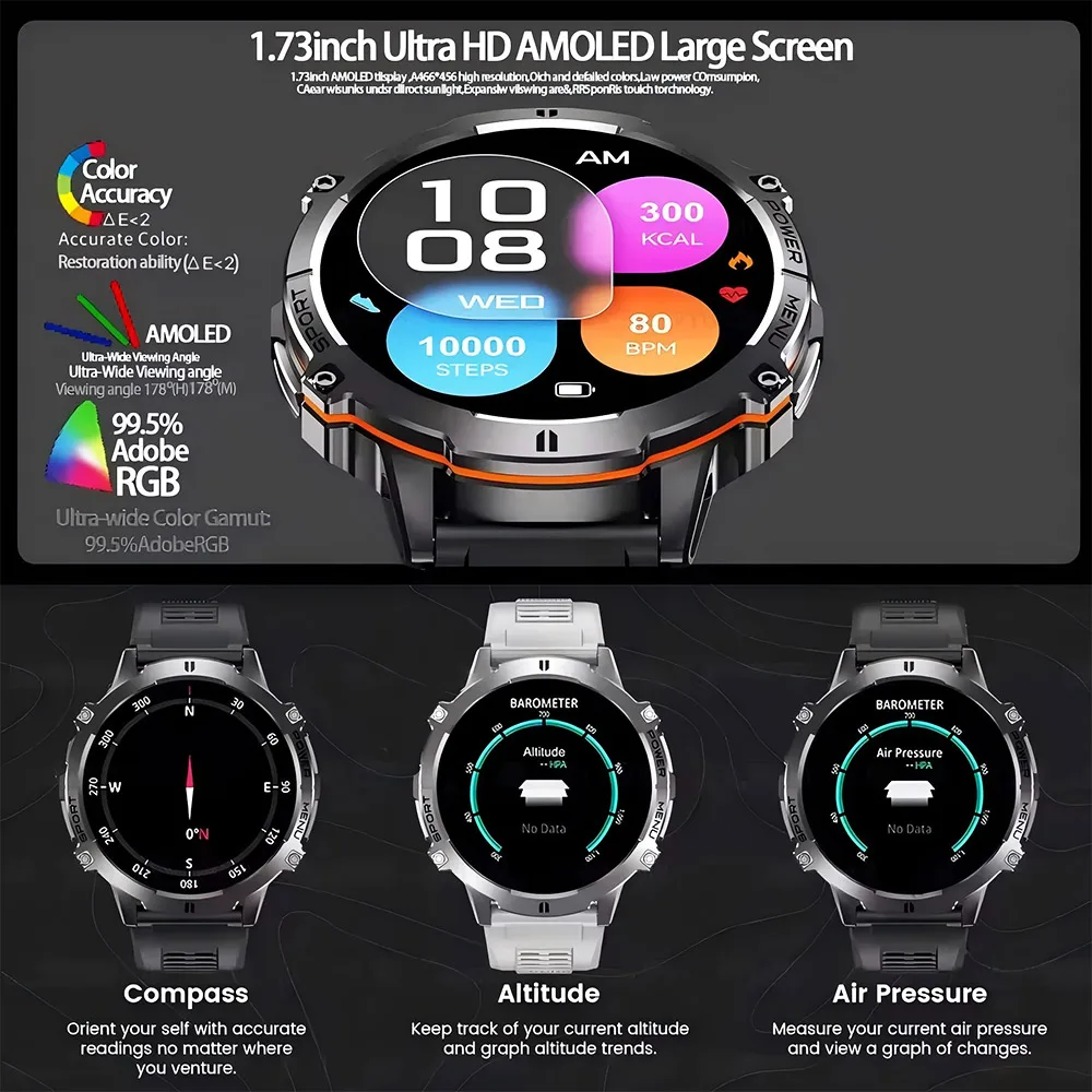 2025 جديد TANK X3 العسكرية الصف 1000mAh بطارية Smartwatch 5ATM مقاوم للماء نظام تحديد المواقع البوصلة BT دعوة AMOLED HD رجل الرياضة ساعة ذكية