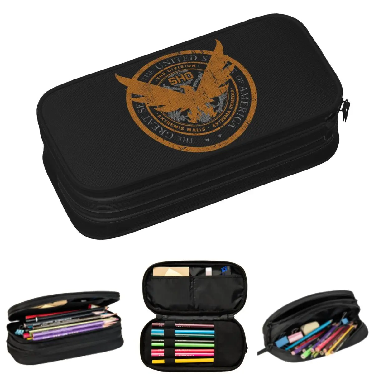 Game Tom Clancys The Division SHD Seal Pencil Cases for Students Gifts Pen Box Pencil Bag Large Storage Pencil Pouch