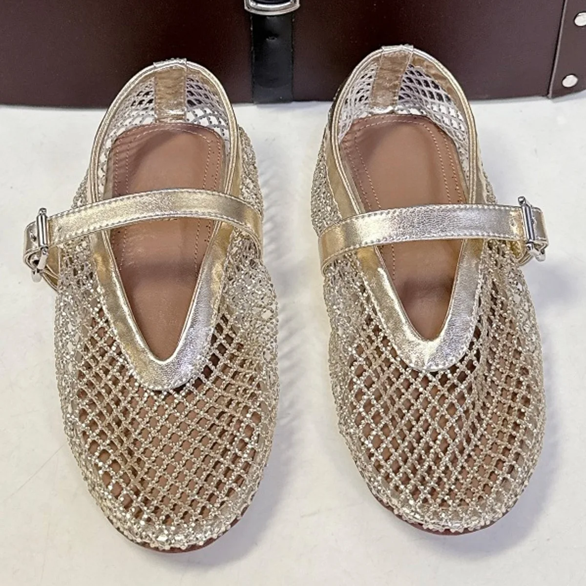 

2026 Women's Rhinestone Mesh Mary Jane Flats with Buckle Strap, Retro Summer Casual Shoes YYT26030405