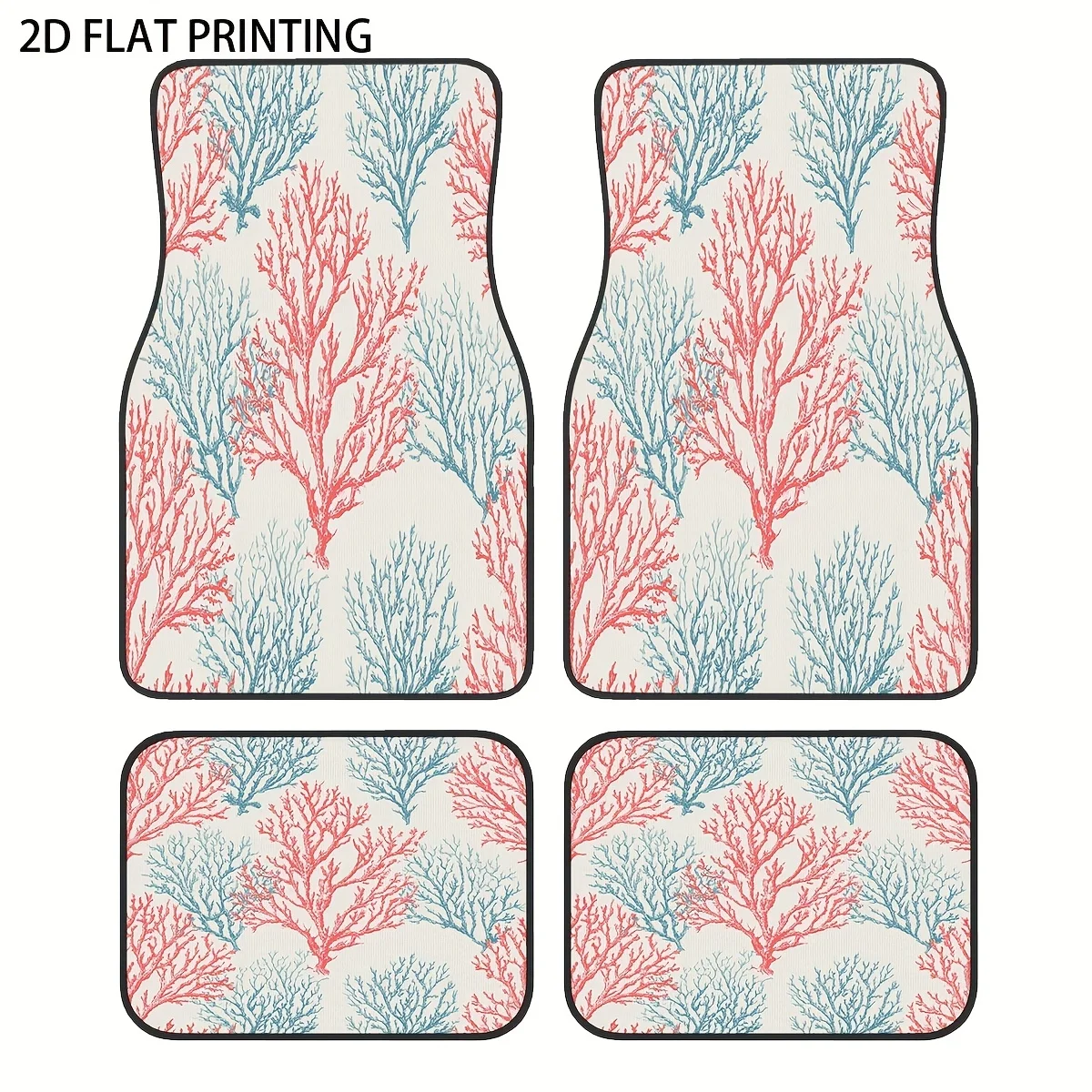 

4pcs Pink Coral Light Blue Background Fresh And Delicate Pattern Printed Car Mats, Universal Material All-Season Weatherproof Ve