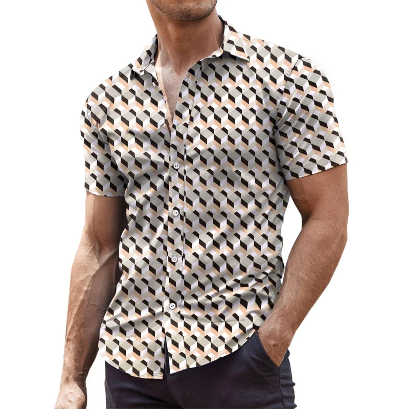 Men\'s Hawaiian shirt pattern shirt outdoor casual short sleeved V-neck fashion designer casual comfortable and breathable