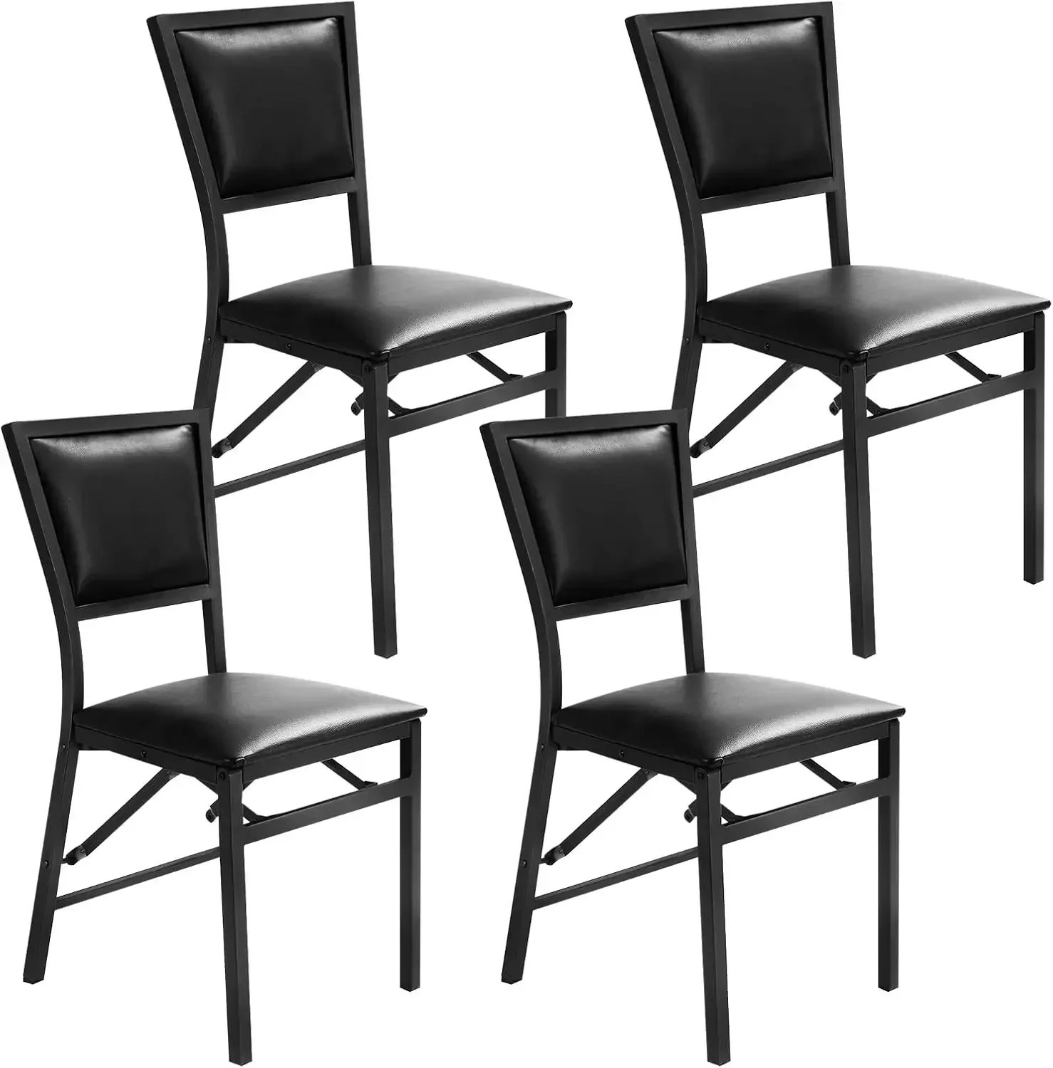 

Folding Chairs Set of 4, Dining Chairs with Padded Seats, Sturdy Metal Frame, Floor Protectors, Space Saving Design, Foldable