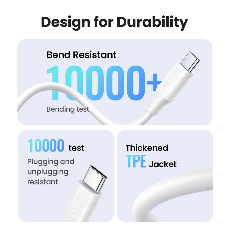 UGREEN 100W USB C Cable for MacBook Pro for Samsung Galaxy A52s Fast Charging Cable 5A built in E-marker Chip USB Type C Cable