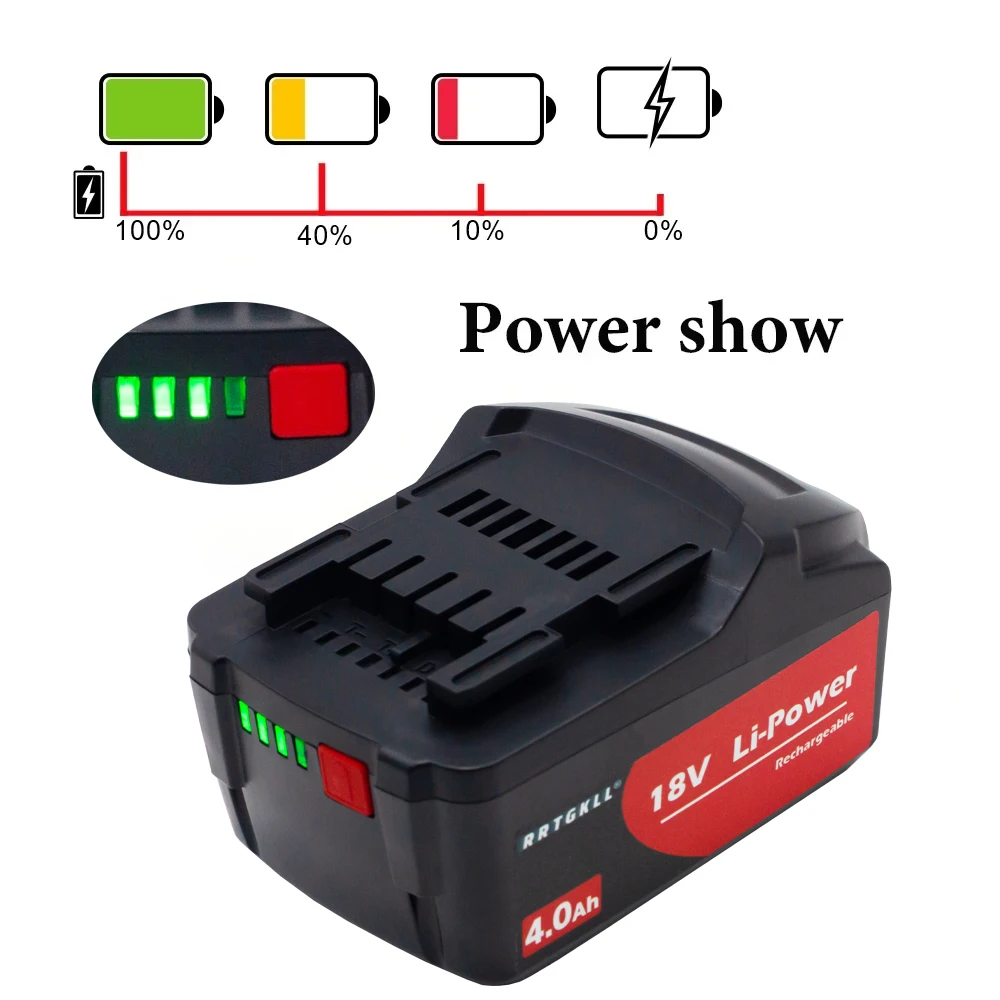 Latest Upgraded 18V 4.0Ah Battery for Metabo Cordless Power Tool Drill Drivers Wrench Hammers for Metabo 625592000 625591000