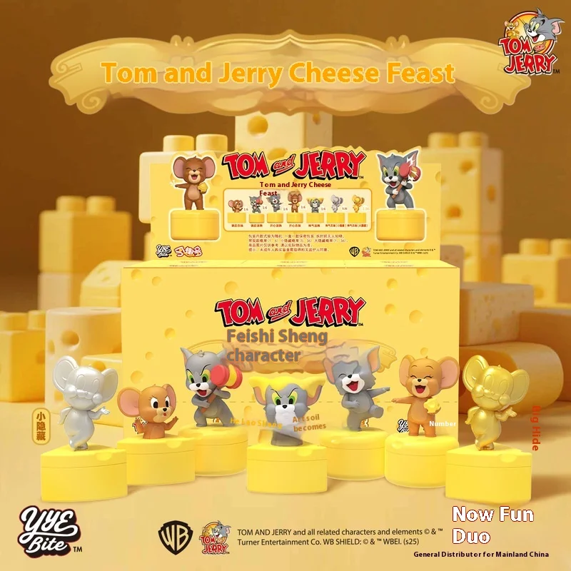 Jinquduo Tom y Jerry Cheese Party figura caja ciega Anime juguete coleccionable Jerry Tom regalo de dibujos animados para Fans regalo de cumpleaños nuevo