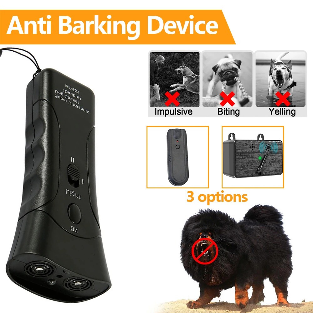 Repelente ultrasónico para perros pequeños, dispositivo antiladridos con linterna LED, Sensor Dual, Control de ladridos, 3 modos