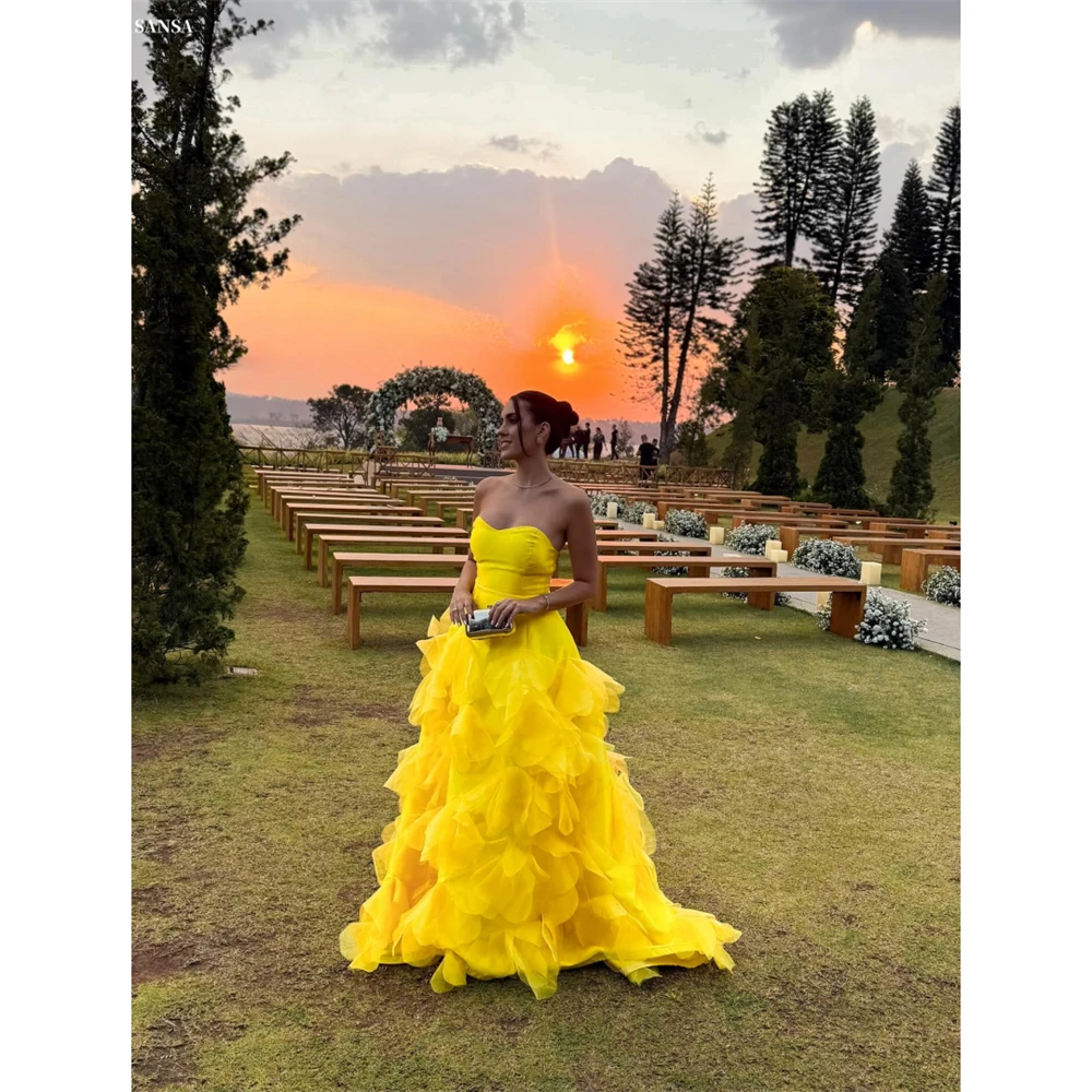 

Sansa Customized Yellow Corset A-Line Strapless Prom Dress Elegant Sleeveless Vestidos De Noche Floor-Length Formal Evening 2025