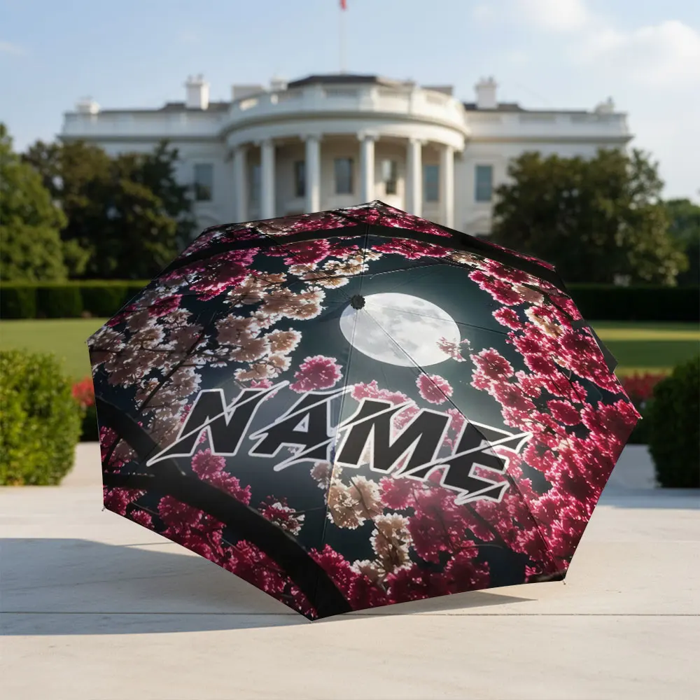 Custom Name umbrella, Moonlit Blossom Umbrella with Stylish Text Fashion Folding Umbrella for Daily Use, Christmas Gift