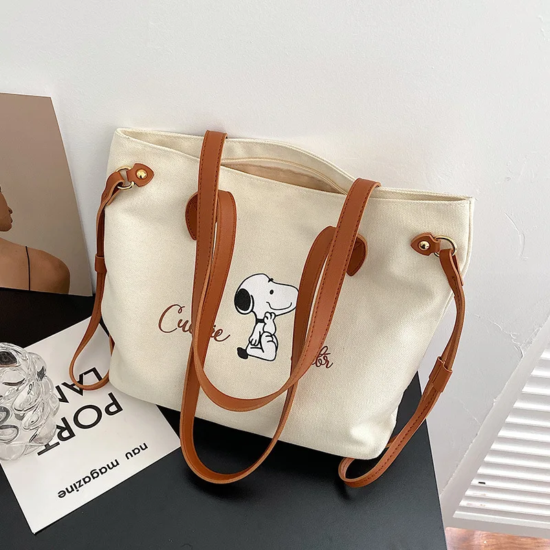 

Snoopy New Canvas Diapers Shoulder Bag Fashion Letter Tote Bag Girls Shopping Storage Bag Large Capacity Handbag