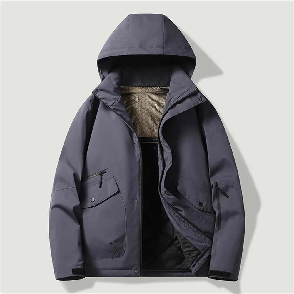 

Men's Fleece Warm parkas Winter Outdoor Windproof Detachable Hooded Jacket Men Solid Zipper Waterproof Fashion Jackets Male Coat