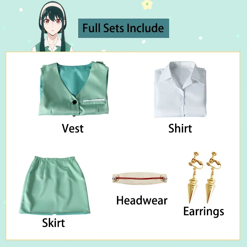Anime Family Yor Forger Cosplay Costume Yor Briar Green Vest Shirt Skirts Work Suits for Halloween Party Family