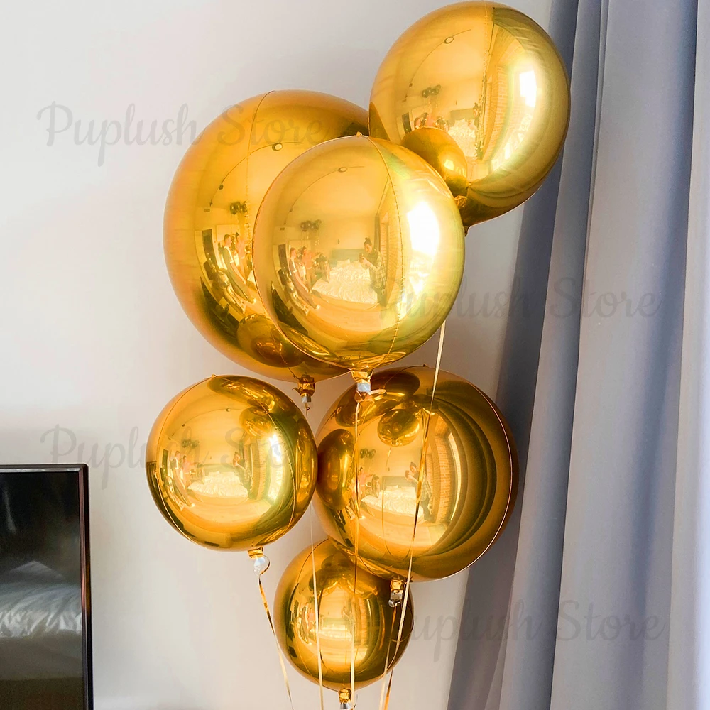 5pcs 4D Round Foil Balloons Metal Rose Gold Silver Blue Green Red Helium Air Globos for Christmas New Year Birthday Party Decor