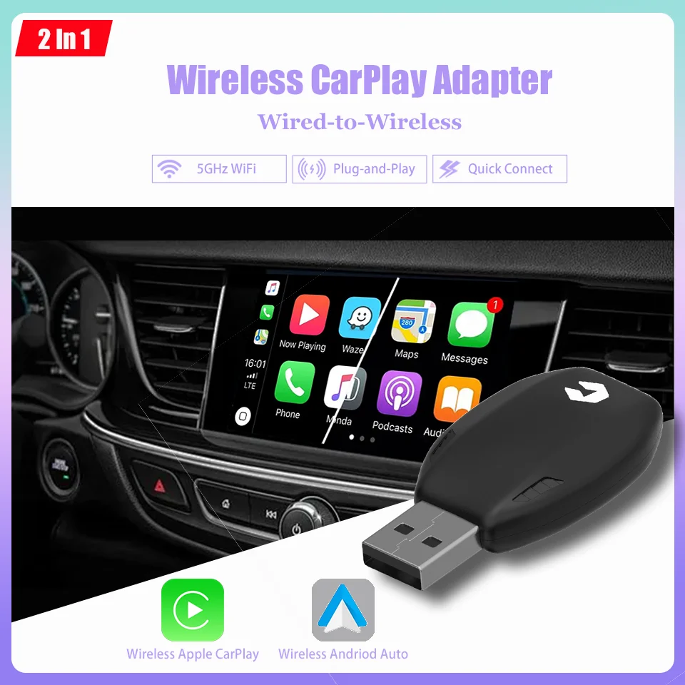 2024 New Box CarPlay and Android Auto 2-in-1 Wireless Adapter Smart Mini Box Plug and Play Compatible With 98 Per Cent of Cars