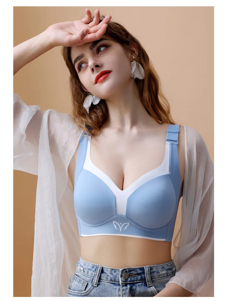 Large size thin cup smooth surface no trace full-size cup adjustment bra women gather support anti-sagging bra