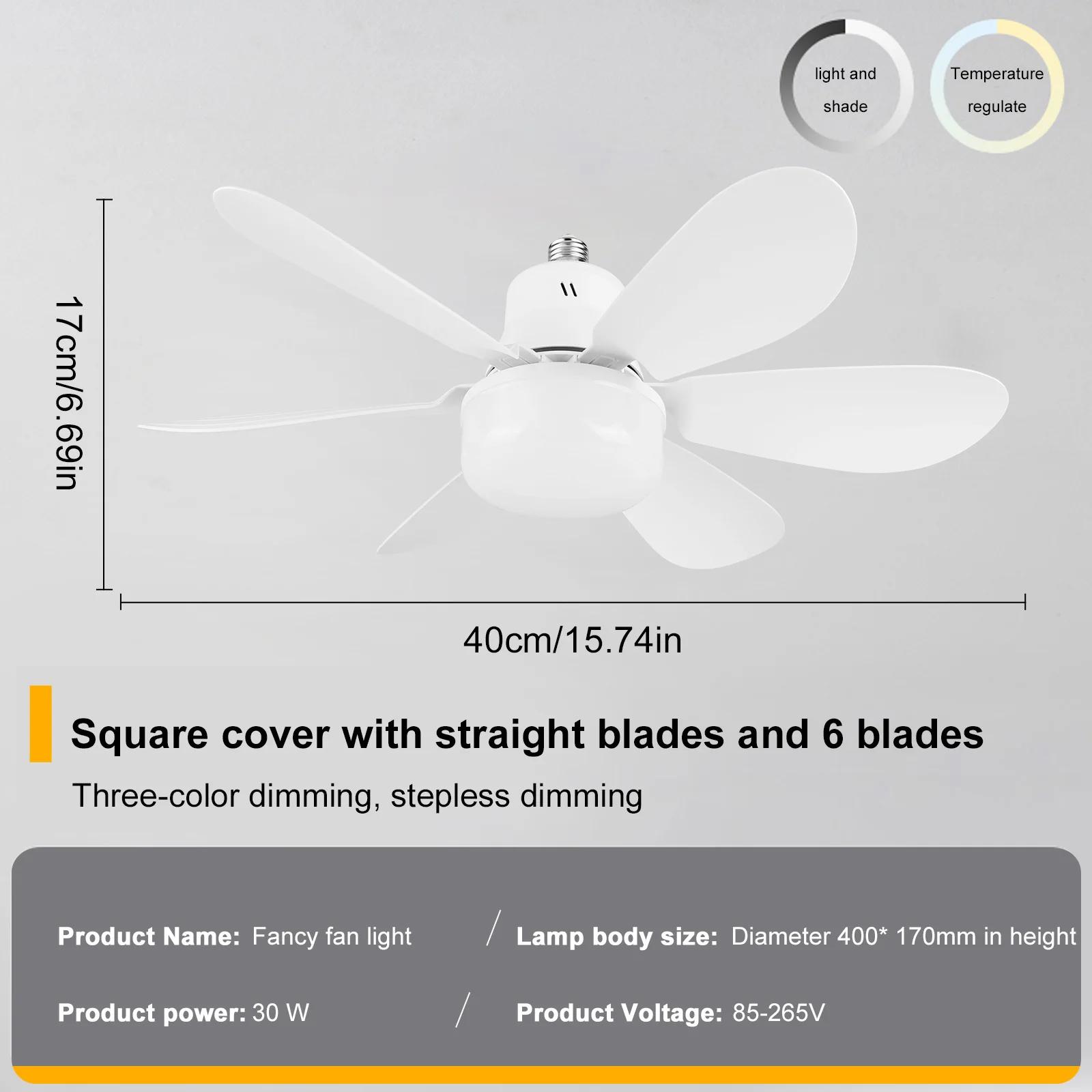

Socket Fan Light 3 Speeds Dimmable Screw in Ceiling Fan in Light Socket with Extender & 6 Blades Ceiling Fan with Light