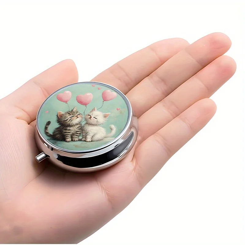 1-Pack, Flat, Round Three-Compartment Box with a Fluffy Pattern Design, Portable Box and Vitamin Storage Box, Lively and Fun Design, for Outdoor Travel and Office Medication Reminders