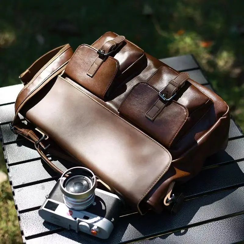 Borsa per fotocamera interamente in pelle, pacchetto fotocamera impermeabile a spalla singola DSLR, fotocamera mirrorless, borse di stoccaggio artistiche digitali e retrò