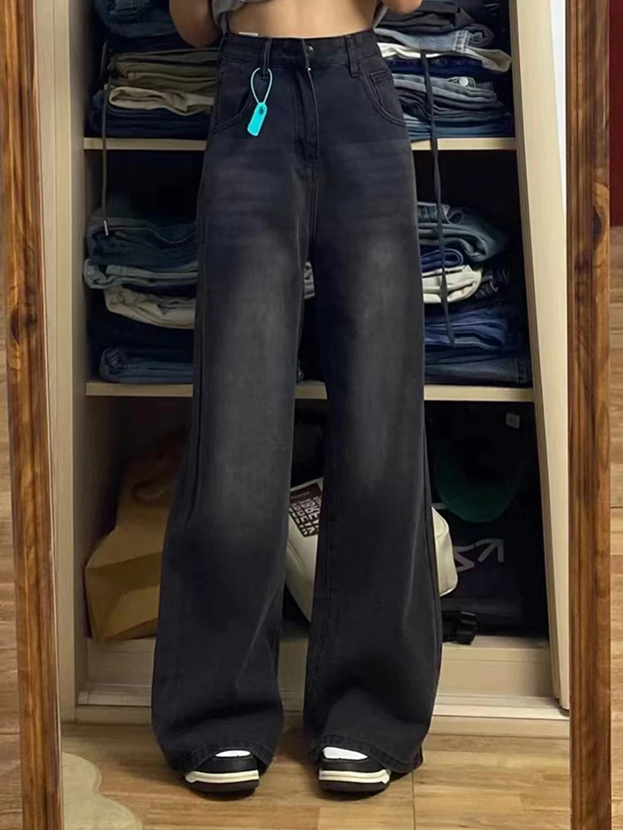 

Джинсы Y2K, женская одежда в стиле эмо, большие размеры, большие пышные джинсовые женские брюки, модные повседневные базовые простые необходимые брюки