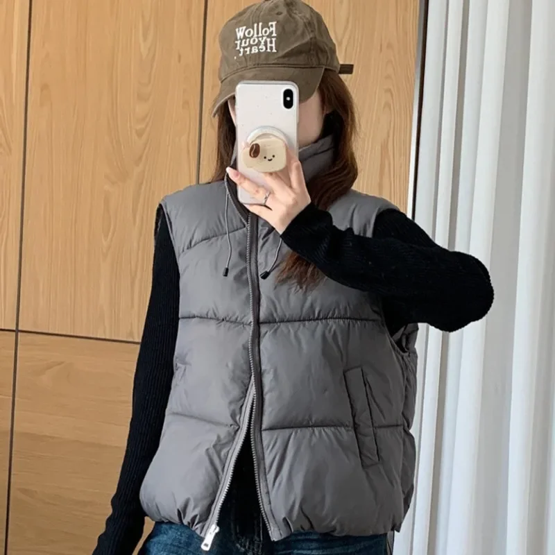 Autumn Winter Short Vest Jackets Stand Collar Loose Women Waistcoat Windproof Insulated Pockets Casual Thickened Puffer Tops