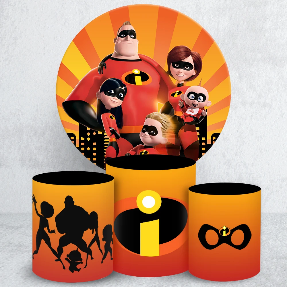 

TB Incredibles Family Decor Round Circle Red Superman Backdrop Cover Kids Birthday Baby Shower Party Background Cylinder Cover