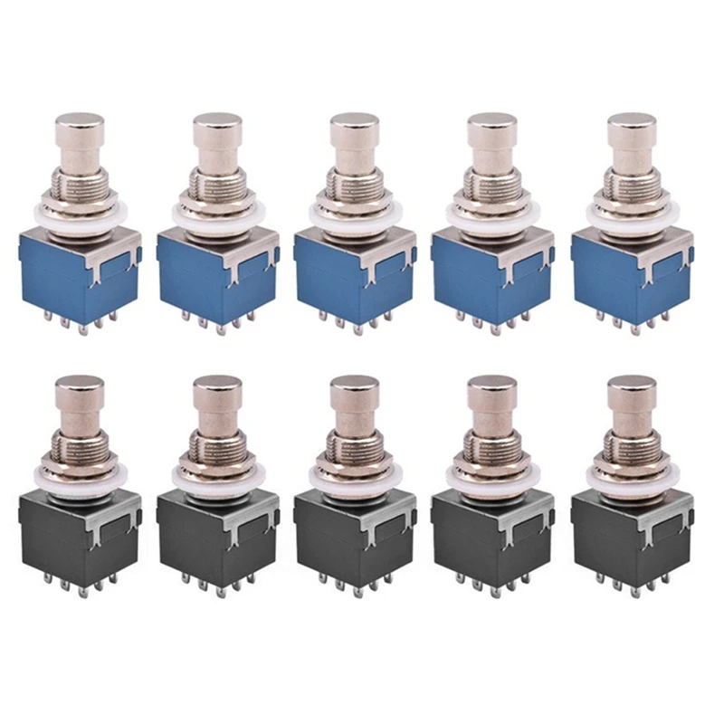 

ABVE-10PCS 3PDT Guitar Effects Stomp Switch Guitar Foot Switches 9 Pin Latching Push Button Switch ON-On With Solder Terminal