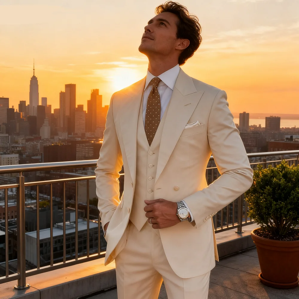 

Men's Three-Piece Tuxedo Peak Lapel Formal Suit Solid Jacket Vest Pants - Party Prom Daily Casual Business Grooming