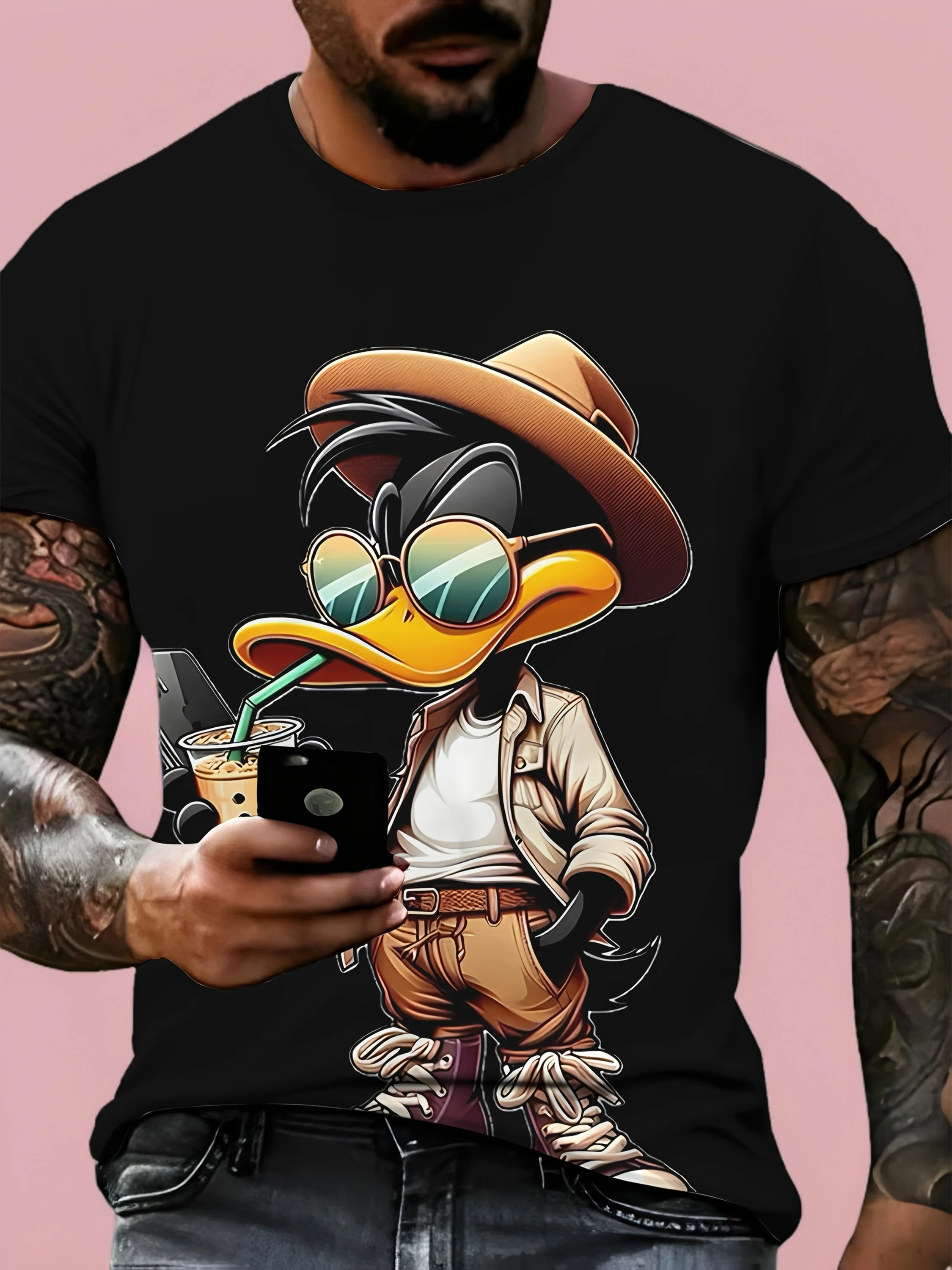 

Funny Men's T Shirt Cartoon Duck Print Casual Short Sleeve Tops Tee Fashion T-shirts Outdoor Streetwear 2025 Hip Hop Clothing