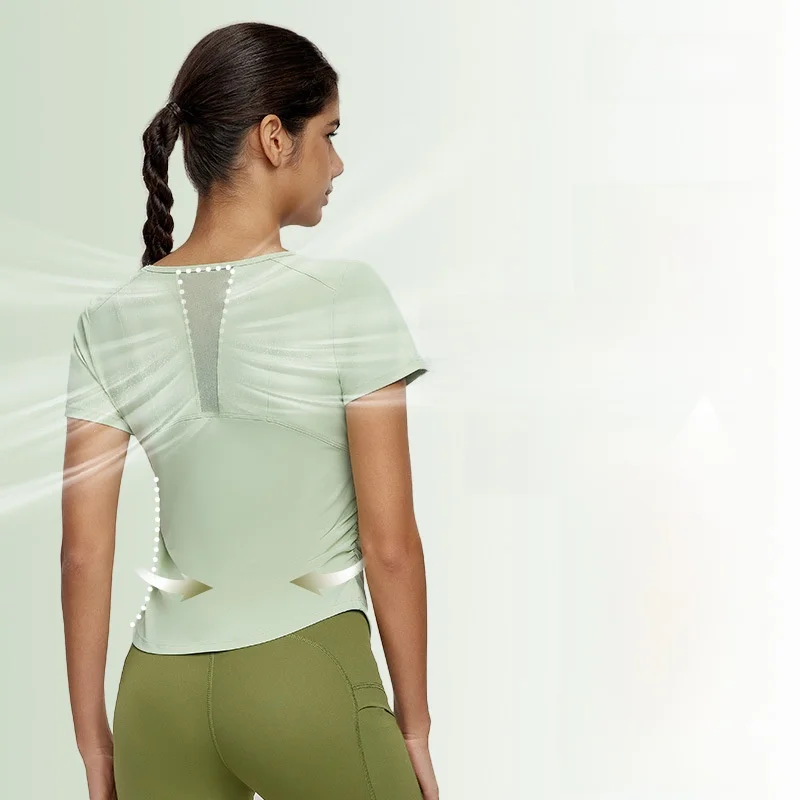 

Женская летняя спортивная футболка для йоги с короткими рукавами и узкой талией, утягивающая дышащая футболка из сетки, крутой топ для фитнеса на открытом воздухе