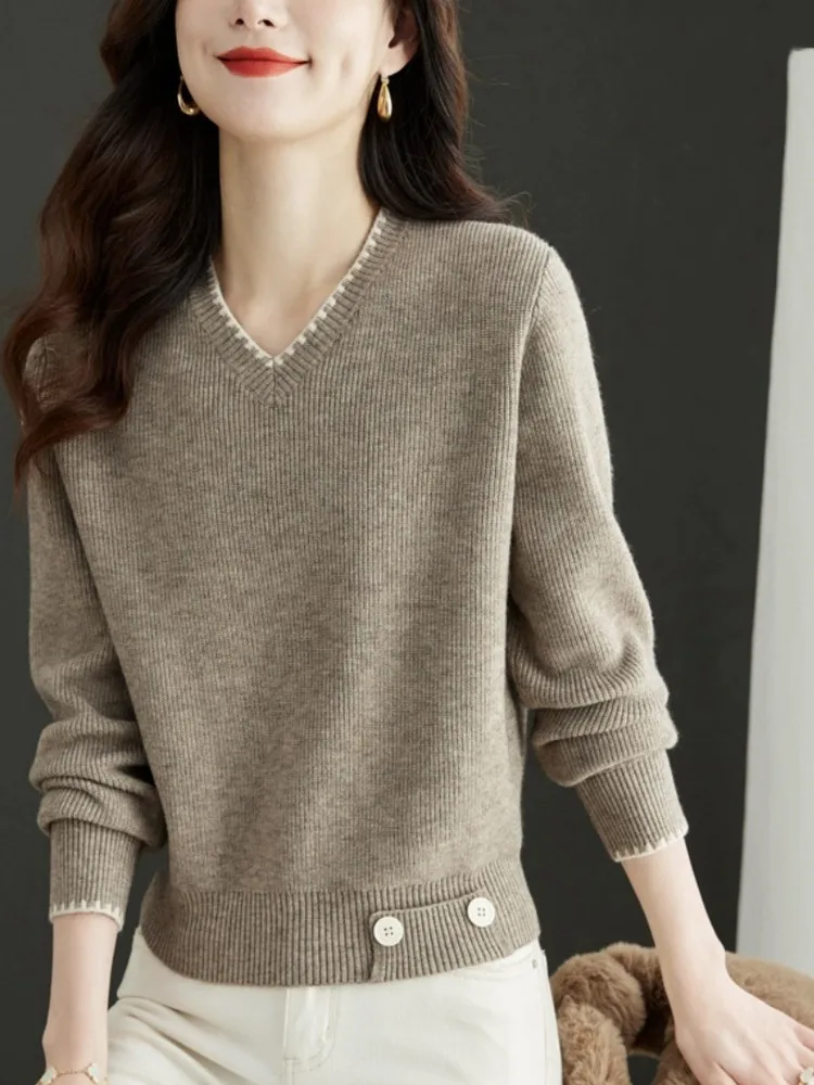 

Модный вязаный базовый слой irt, женская осенне-зимняя теплая мягкая шерстяная смесь, длинная свеча V-Ne, повседневная внутренняя одежда