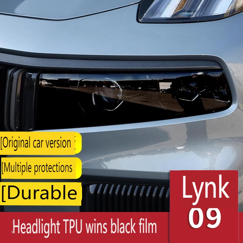 6 Pieces Car Front Headlamp Film for 2021 LYNK&CO 09 Smoked Black TPU Transparent Film Headlight Trim Strips Car Accessories