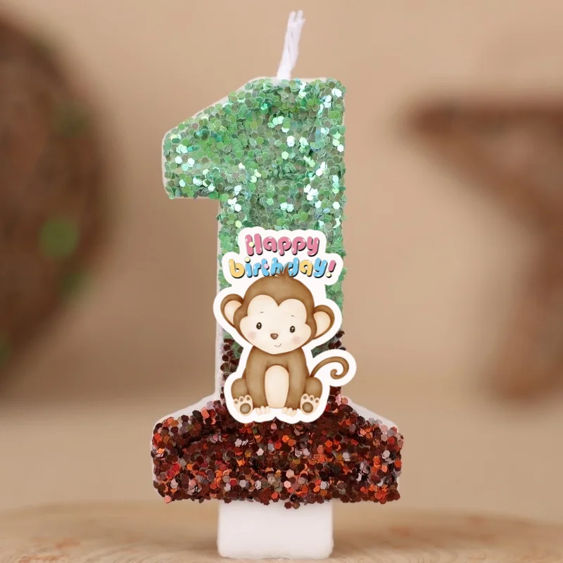 Forest Animal Monkey Digital Candle Number 0-9 Kids Happy Birthday Cake Decoration Supplies Cartoon Party Accessories Supplies