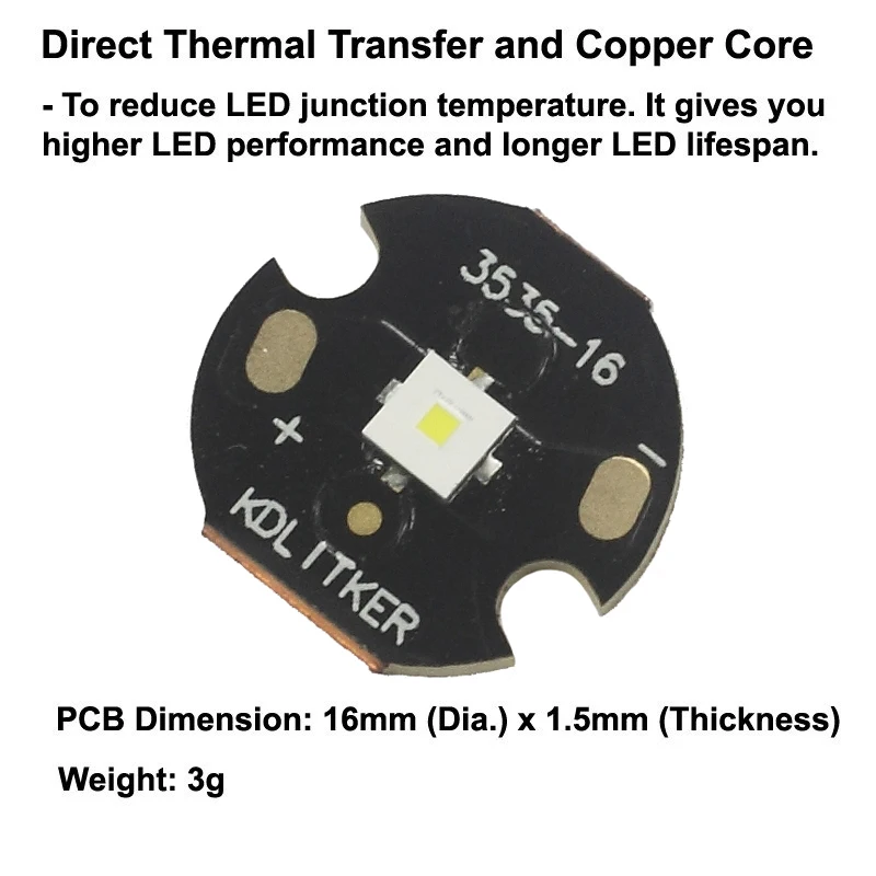 XP-P 11W 3A 700 Lumens 6500K 5000K 4000K SMD 3535 LED Emitter on KDLITKER DTP Copper MCPCB Flashlight DIY