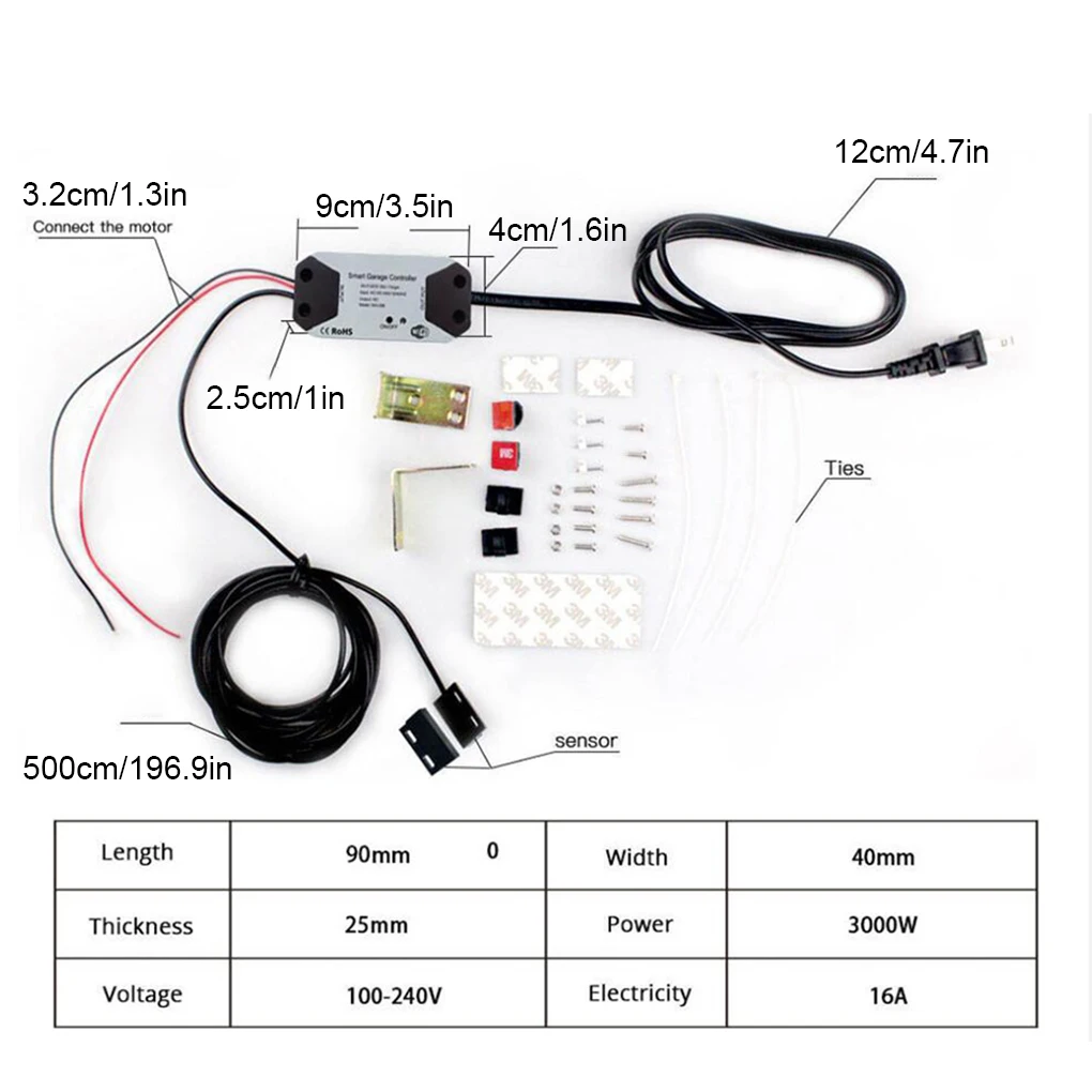 Imagem -03 - Smart Garage Door Opener Controller Interruptor Wifi Funciona com Alexa Echo Google Home Smartlife Tuya App Control Nenhum Hub Necessário