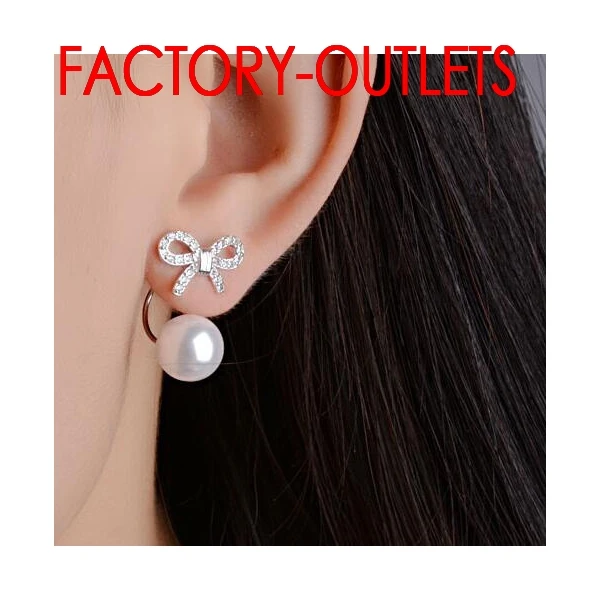 Newest Design Korean Fashion Jewelry Bow-Knot Freshwater Pearl Pendant Wedding Earrings Genuine 925 Sterling Silver Earrings