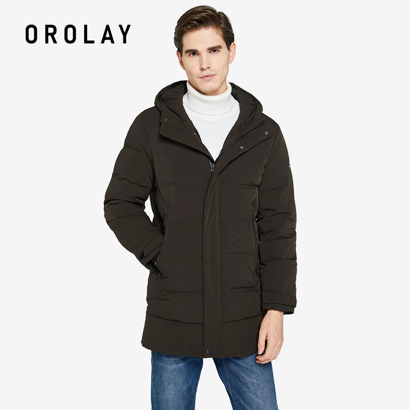 Orolay Men's Double Placket Mid-Length Warm Winter Casual Coat Thickened Jacket