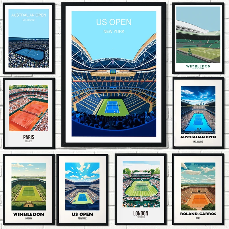 Tennis Grand Slam Stadium Poster Tennis Wall Art Wimbledon US Open Roland Garros Australian Open Art Decoration