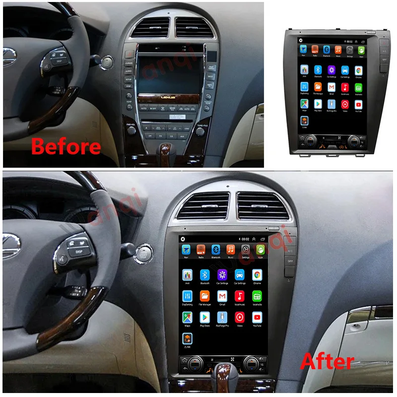 12.8 Inch Android GPS Navigation for Lexus ES ES240 ES300 ES330 2006‑2012 Octa‑Core, Bluetooth, WiFi, Wireless CarPlay