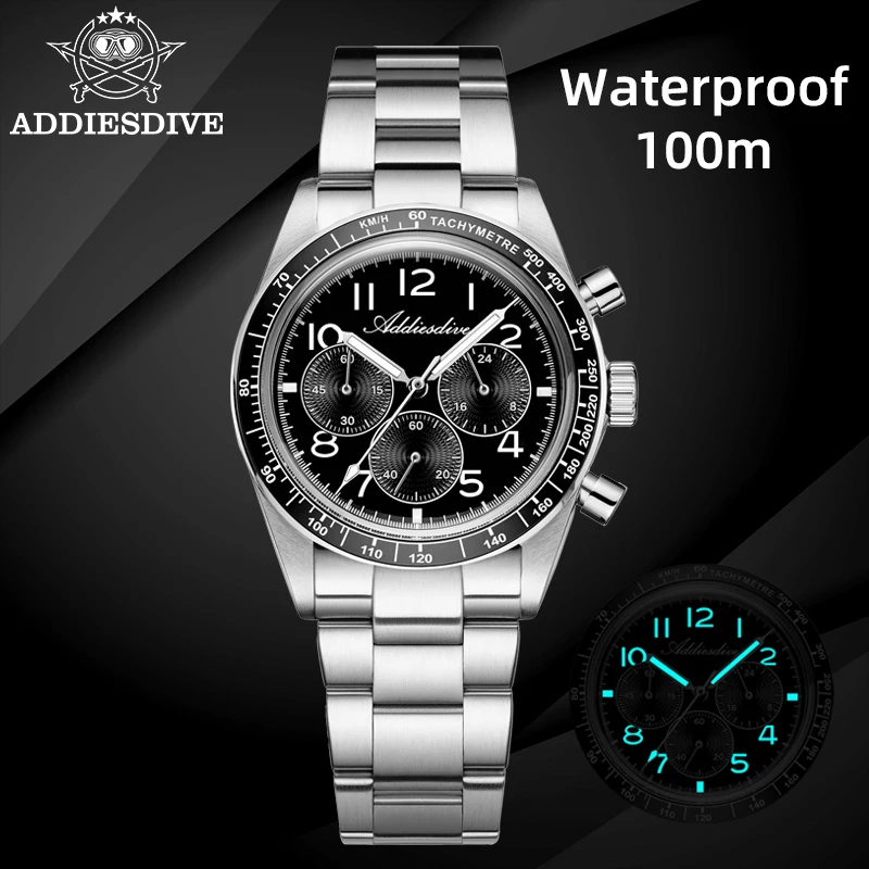 ADDIESDIVE 316L Stainless Steel Quartz Watches 0S20 Movement 10Bar Waterproof BGW9 Luminous Top Luxury Chronograph NEW Man Watch