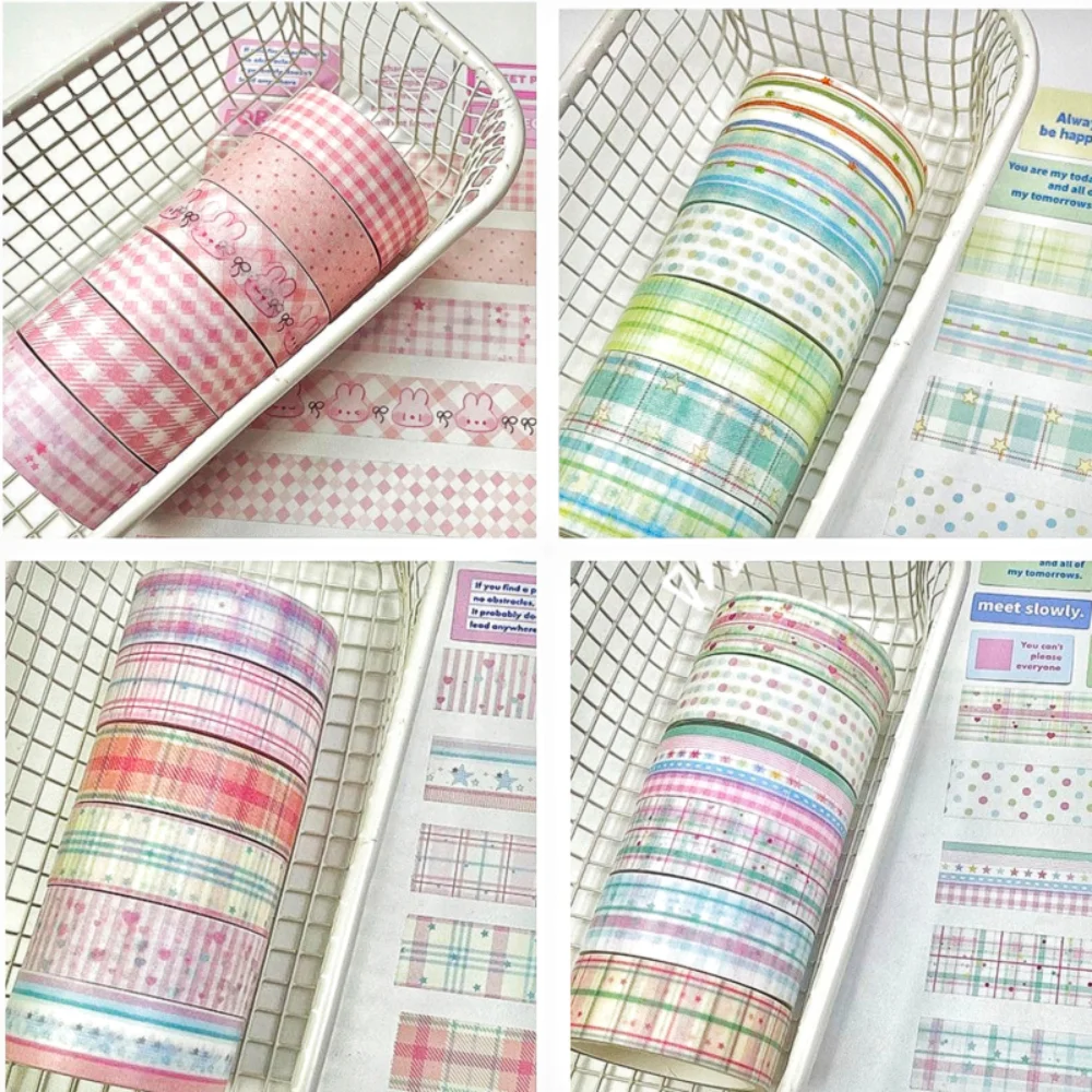 

4 sets Kawaii Pink/Green Grid Star Type Decorative Washi Tape Pack Set School Stationery